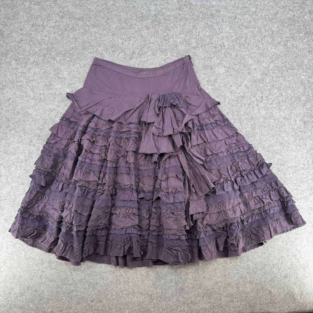 Lithe Skirt Womens 2 Tiered Ruffle Silk Trim Purple Boho EUC